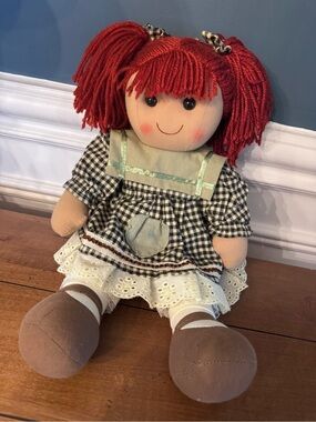 Adorable German Rag Doll with Pigtails in Plaid Dress